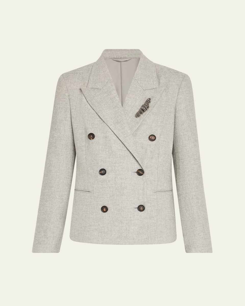 Cashmere-Wool Flannel Double-Breasted Blazer